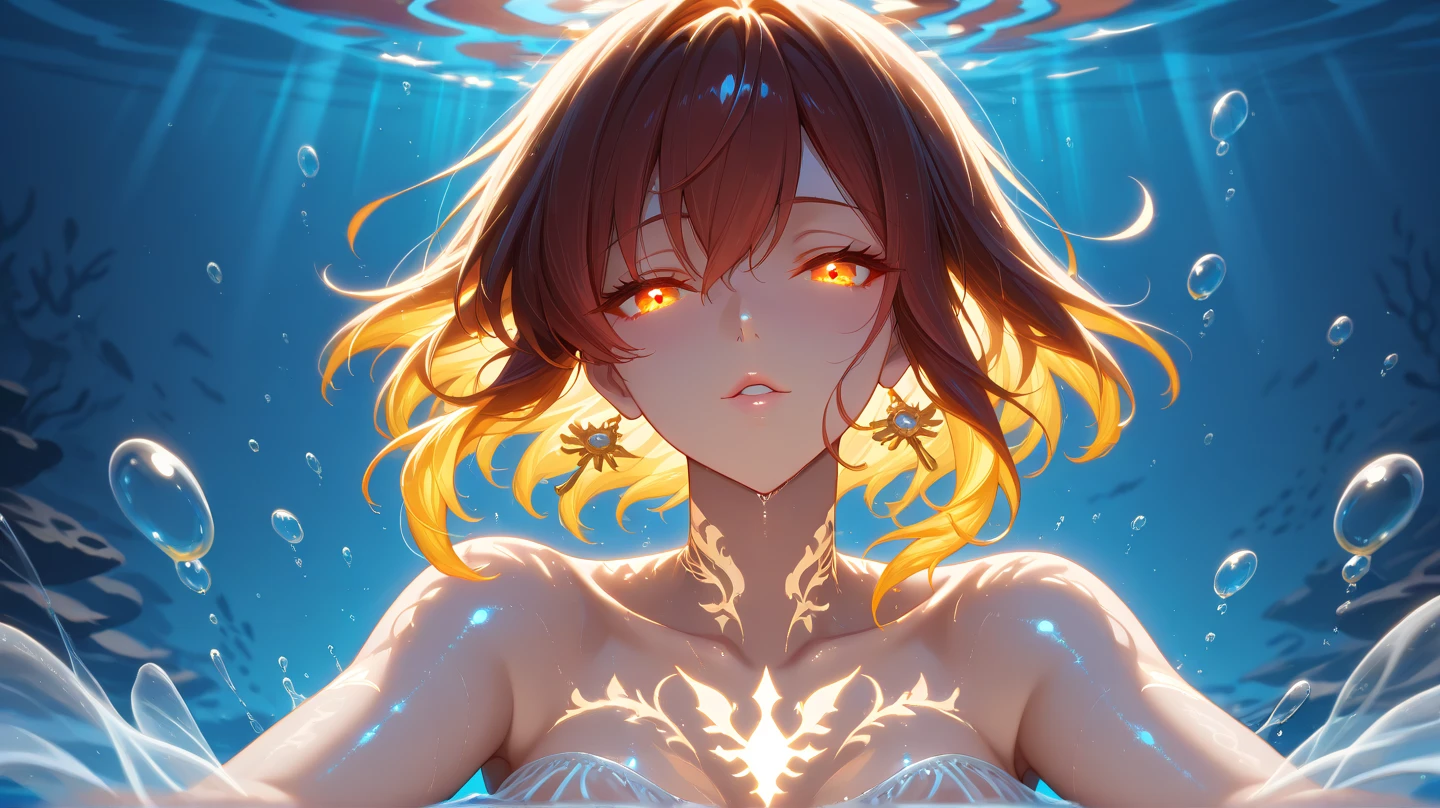 masterpiece,best quality,absurdres,girl,demon_girl,hell in underwater,red Sun rays refract in water,