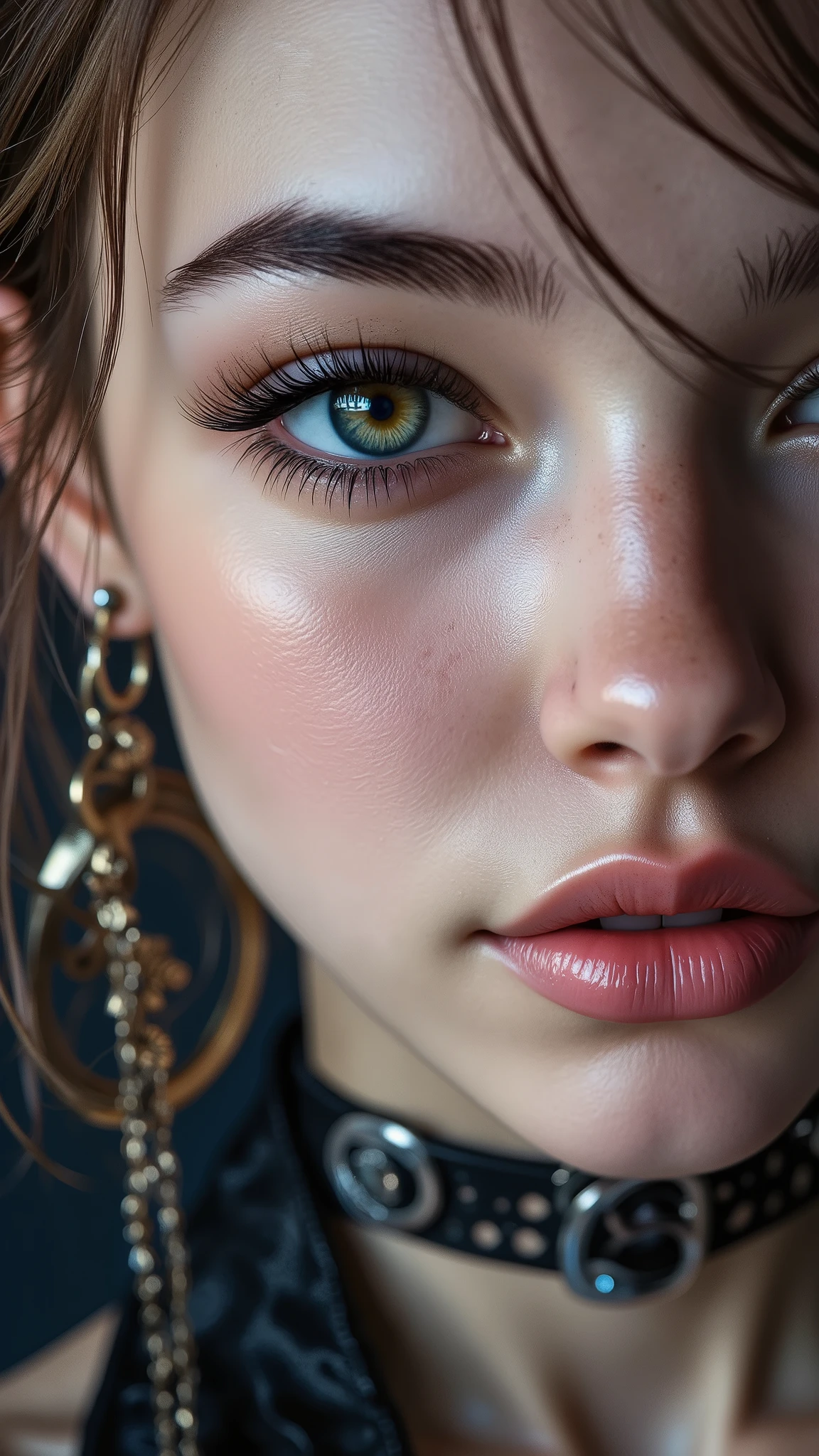  [Style: "masterpiece, realistic, (photo realistic Realism), ultra-detailed, Hyper high resolution"](Key Directive: - ("The priority is the anatomical accuracy and texture of the materials" - "Ultra-sharp human eyes with biological accuracy") { "Eyes: (acid-resistant terminology) (macro-details:1 . 5): * Moist corneal surface (visible aqueous layer:1 . 2) * Hyper-detailed iris stroma ((brown) with gold flecks) * Precise limbal ring (slightly darker pigmentation:1 . 22) * Pupil micro-texture (irregular edge authenticity:0 . 9) * Vasculature in sclera (subtle red veins radiating from limbus)" - "Lashes: blue individual synthetic fibers (crosshatched roots:1 . 2 , clump-free separation)" Technical Specs: (Optics: - "Zeiss Otus85mm f/1 . 4 lens (eye refraction calculations:1 . 3)" - "Shutter Speed:1/500 (freeze eye micro-movements)" - "Focus Stacking:7-point coverage on iris plane") (Post-Processing: - "Frequency separation for skin vs eye details" - "Selective sharpening: eyes200% , hair80%" - "Denoise: luminance20 , color35 (retain corneal speculars)") (Avoid: "pupil distortion , uncanny valley asymmetry , plastic-like wetness") ((a cute and very beautiful, 1 Japanese, 30yo, famous Kpop idol:1.35)), (ultra realistic texture details: velvety skin, hair),(extremely beautiful face), (intricate detail face), perfect female body,(((Beautiful long legs in good style:1.3))),((no bra, no panties:1.3)), (medium butt),((perfect female thick hips)),(perfect hot model body:1.4),((slim belly: 1.2)),(muscular body),((red and blue stylish hair:1.35), extremely detailed:1.33), dressed in a slave outfit (made of latex:1.3), (dressed in tank top (latex with chains:1.3)),long pants (tight black lace-up latex:1.4)., Depth of field, cinematic light, Lens flare, dslr, best high quality soft lighting, sharp focus captured by Fujifilm XT3, f 5.6,(((full body shot:1.5)))