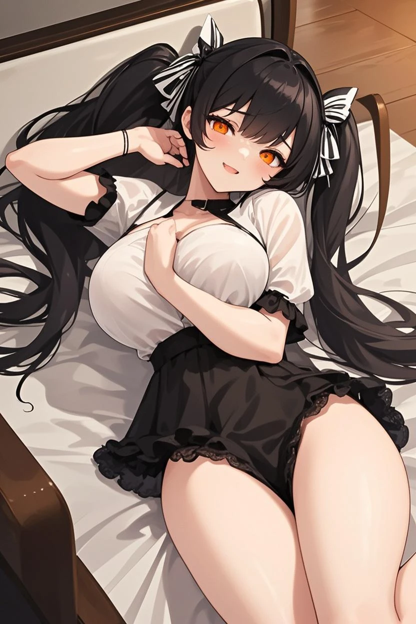 Masterpiece、Highest quality、Highest quality, (long and thin legs, shoes:1.2), 1 girl, (smile、Open your mouth大笑い:1.2), Cute eyes, (Detailed face:1.3)、Open your mouth, The whole face turns red, Oversized breasts, Big and ample breasts, (Straight bangs, Twin tails), White maid outfit、(Bust is micro bikini:1.1)、Side bust、Underbust、belly button、Walking through the mansion'corridor、nsfw、shoes下