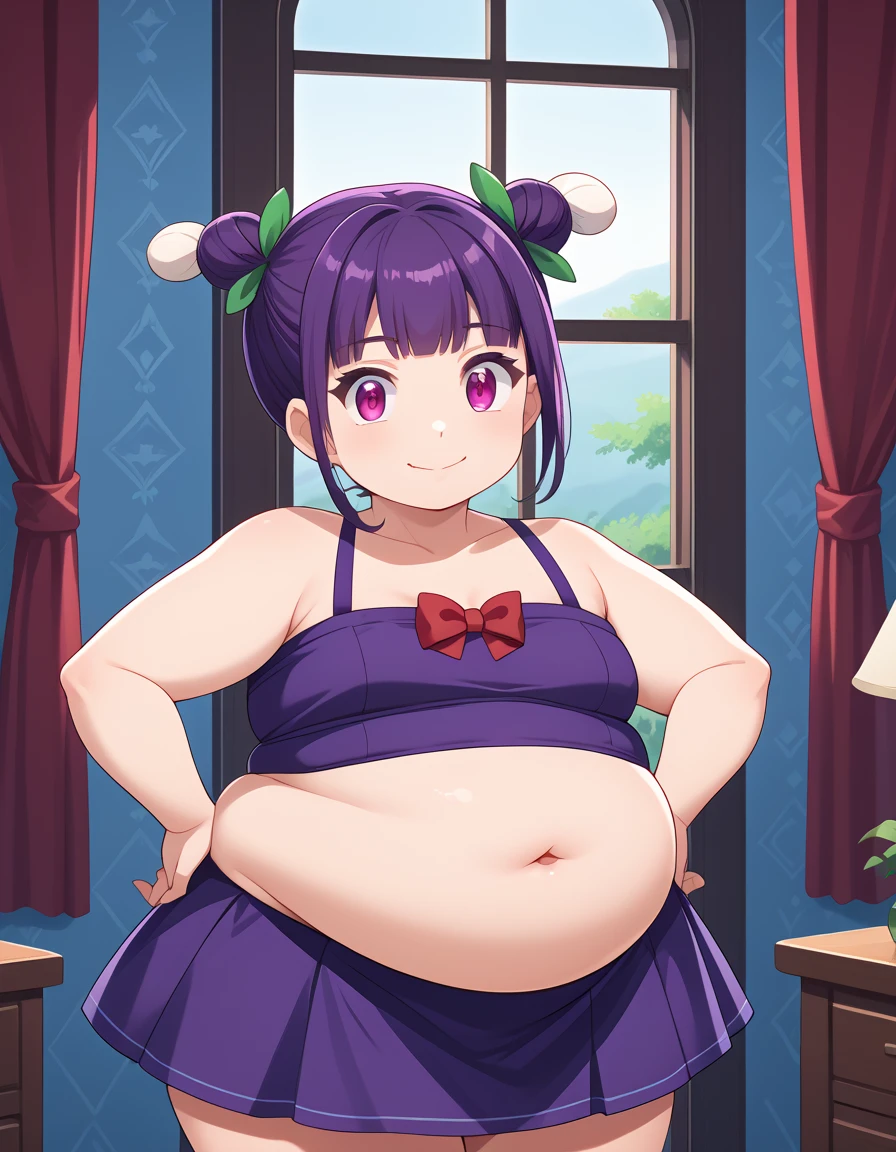 obra-prima, melhor qualidade, 1 garota gorda rindo, corpo gordo, cabelo ROXO, purple hair, chibi , Chibi, rindo (garota solo) rosto grande, rosto fofo, olhos detalhados