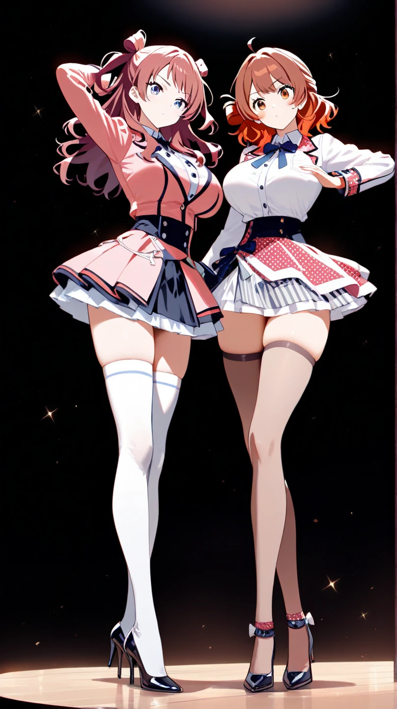 multiple girls, giantess art, highly detailed giantess shots, giantess, most detailed, perfect face, Two legs, Five fingers, A beautiful girl who is bigger than a skyscraper, Wearing rimless glasses, smile, huge breasts, magical girl dress, bow, magical girl, holding a magical wand, black pantyhose, stiletto heels, thunderbolt from a magical wand, Destroying cities, Under heavy attack, A very small big city, Miniature metropolis, Full body description, GTS, giga giantess, stomping city, crash city, tiny city, micro city, pantyhose feet, High resolution, highest quality, masterpiece,