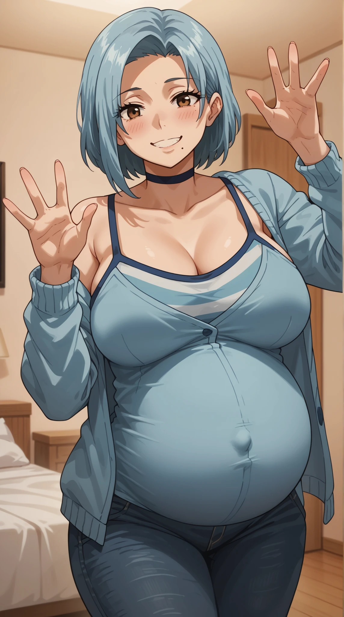Santa costume,Swimwear,Pregnant belly,Multiple births,Blue Hair,Bobcut