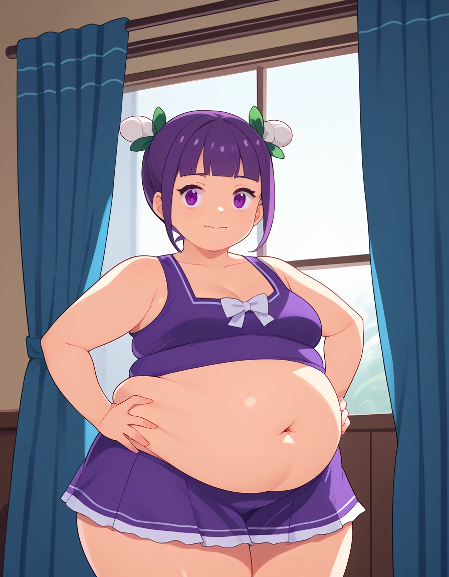 Fat, chubby, large belly, pregnant, obese, very fat, beidou, big belly, very fat, large stomach, chubby (best quality, masterpiece), thanksgiving, wearing sweater, grabbing belly, sitting down, table with of food, table tons of food, lots of food, holding belly, table with food, sitting, wearing sweater, Christmas, Holiday, Christmas cookie, yun jin from genshin impact, braided ponytail