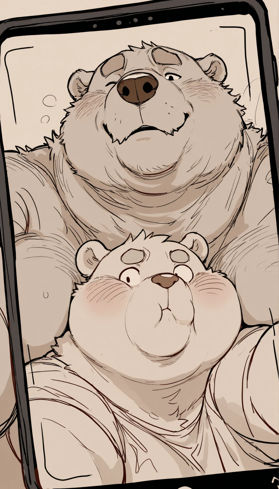 Male,polar bear,fat,transformation,shocked face,masters work