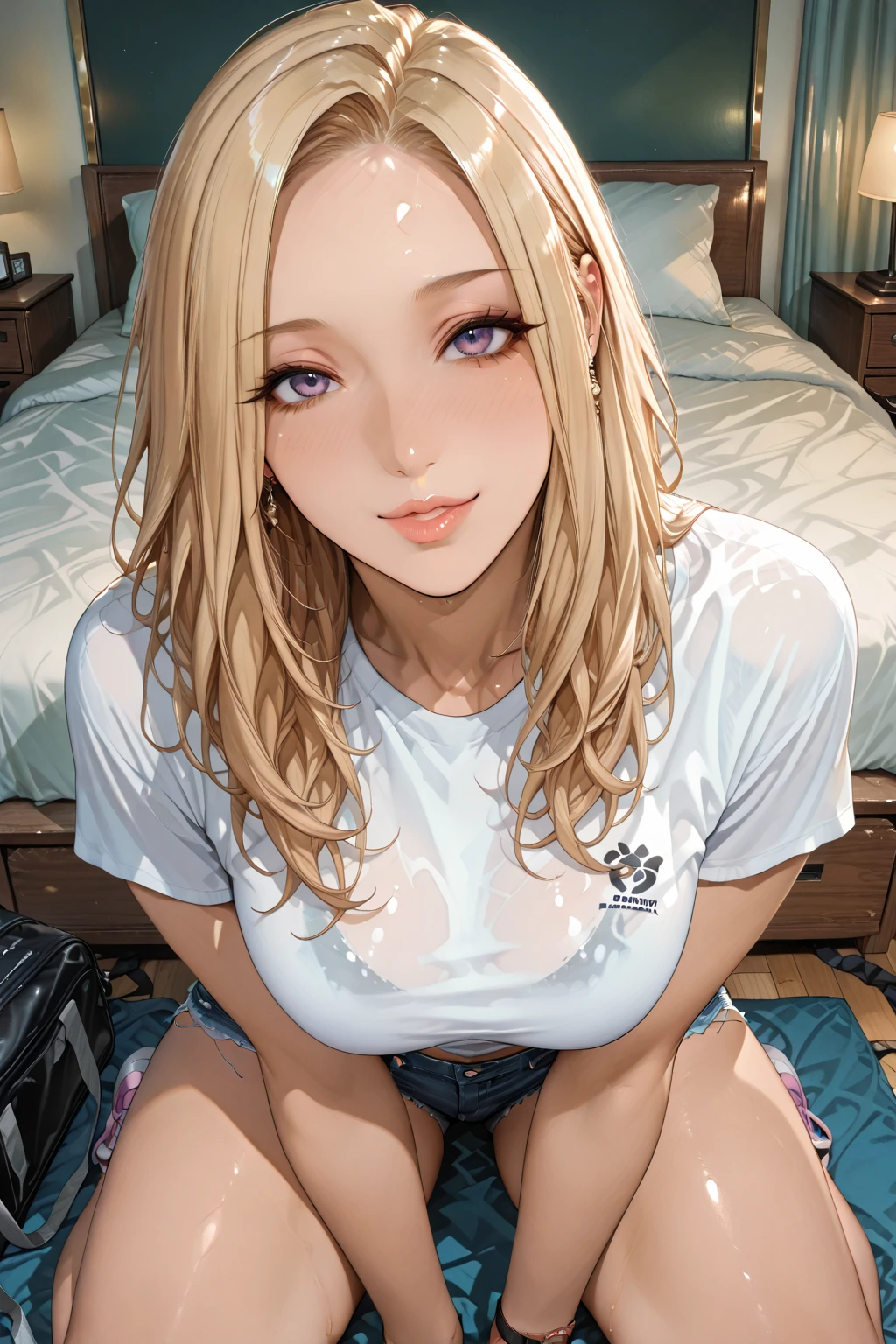 (((night,真night中))),((Dark atmosphere)),(whole body),((Perfect Anatomy:1.2,Realistic:1.3,Raw photo:1.3,masterpiece、highest quality、Ultra - High resolution、High resolution、Extremely detailed CG、8k)),((attractive way to sit)),((((Crouching pose)))),1 female,alone,18-year-old、High school girl beautiful girl,Japanese,((Beautiful and exquisite face and eyes:1.2,Big beautiful eyes:1.0,)),(Brighten your eyes),((Beautiful woman))、((Blonde)),Long Hair,(Center parted hair:1.4,amount),Medium chest,((slim body)),Small Head:1.3,skinny,(Brown Skin:1.8),(Oily skin,Glowing Skin,Shiny skin,Sweat:1.4),(((school uniform、Dark blue blazer jacket、((White Shirt))、Checkered pleated mini skirt))),(prostitution),((show off bra:1.1)),((open legs:1.5)),Dirty back alley、Tokyo、((Turn your body forward)),(lonely),((Feeling melancholy))、Stick out your crotch、(Detailed depiction of the crotch),(Apathy),(Lucky)、((Expressionless))、break,(((satin bra)))、(((Satin panties)))、(shiny bra:2),((Shiny panties:2))、((((Bra and panties in the same color))))