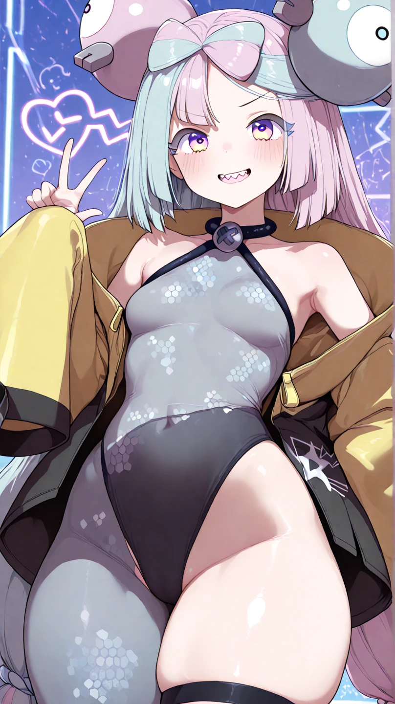 (Perfect body),Best Quality,16 K、(((Lori)))、blush、(V-shaped eyebrows)、Tsuriformes、:D、embarrassed from、(((Longhaire)))、(((((hair messy)))))、(Eyes are yellow),((Gray hair)),(Sweat)、Black knee socks、((Kimono))、(((sleeve less)))、(a miniskirt)、((whitepanty))、((Pink scarf))、((Big ass))、(((flat chest)))、(((thick thighs)))、(Hands behind the head)、Armpits、(((spreading legs)))、Electronic space、