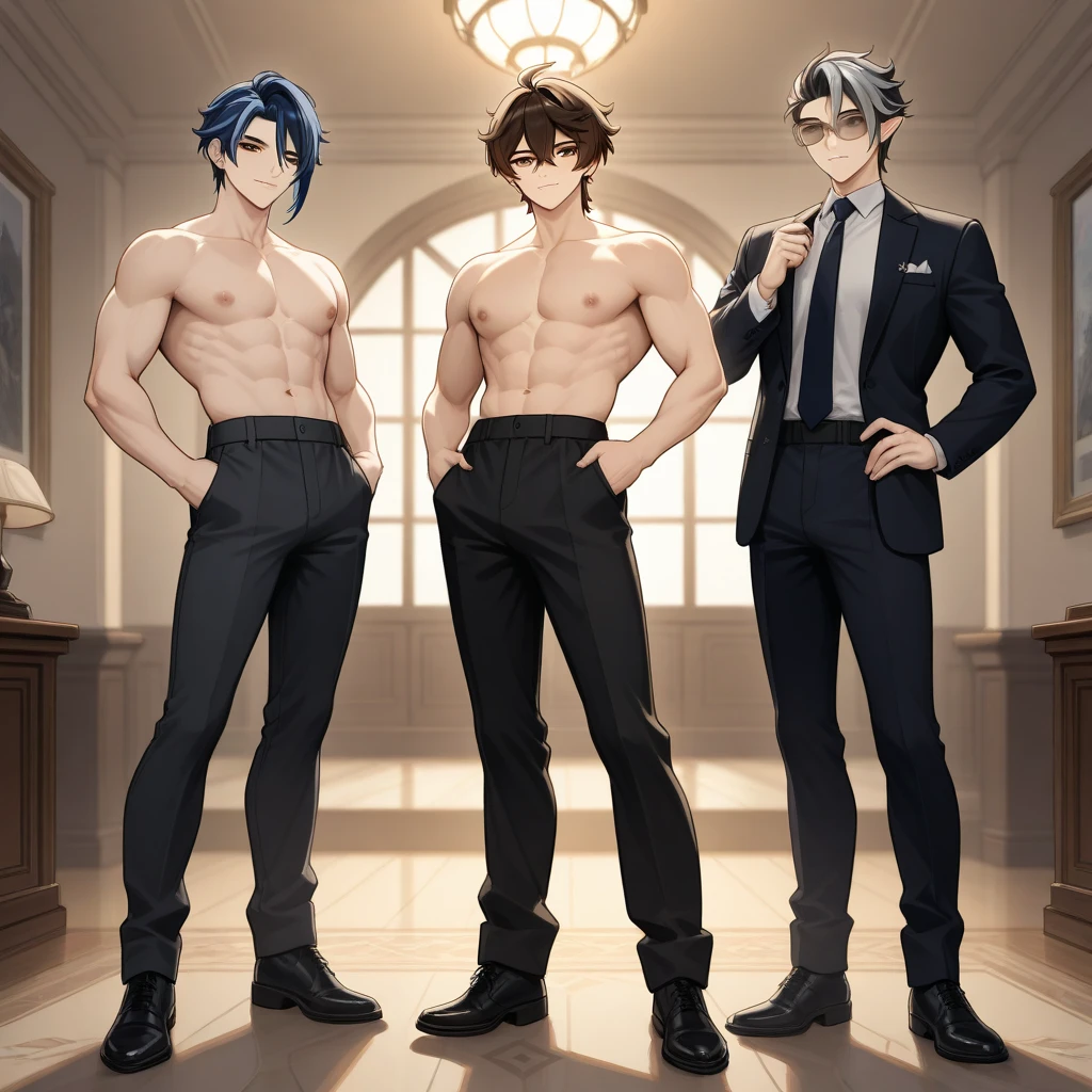  Three handsome men in boxers mark a huge 100cm round bulge 