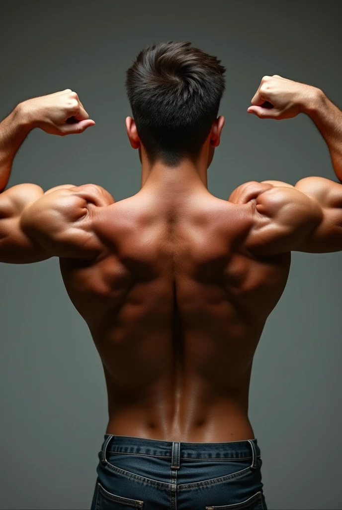 Strong man showing his butt lying on a massage table background to spa
