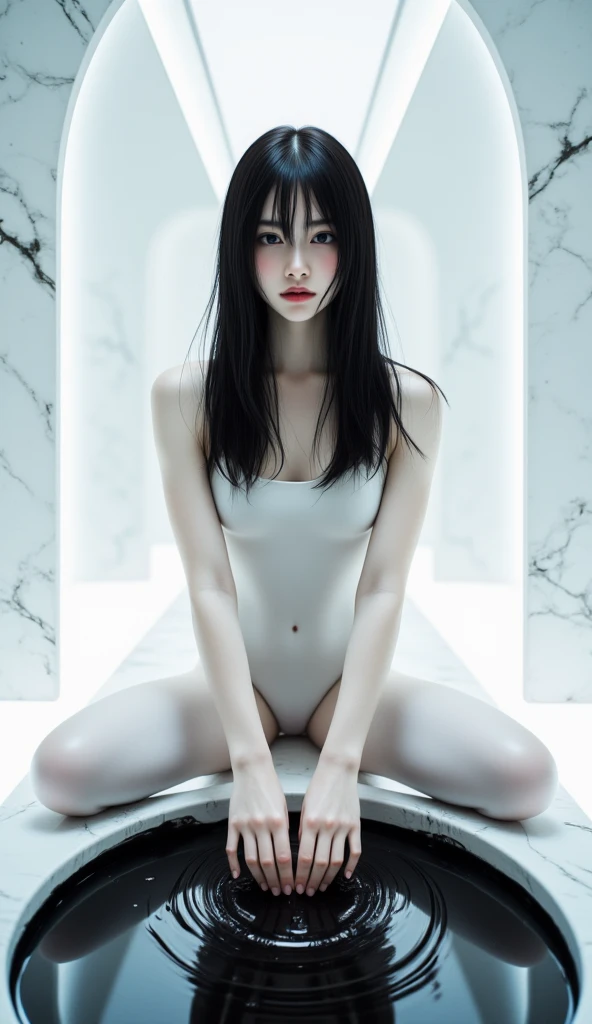 Girl, naked, You can see her breasts, Skyscraper balcony  background, openlegs, night, Bare chest, small breast, slim body, Stiletto Shoes, wet body, Wet hair, rain, tokyo, Sitting astride the Enclosure  On the back side, Rubbing her cunt with her hand 
