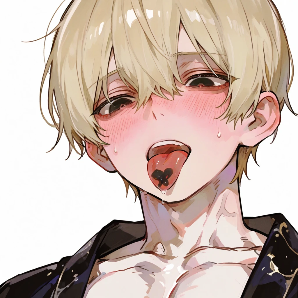 Human Male Adolescent , Brown short hair, wearing red shirt, ((wearing big Collar )) ,half body ,fangs ,Smile , kisses marks on face