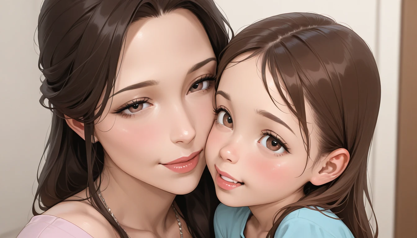 Family warm, grandma and granddaughter avatar photo, side face close-up, simple hairstyle, sketch warm background --auto --s2