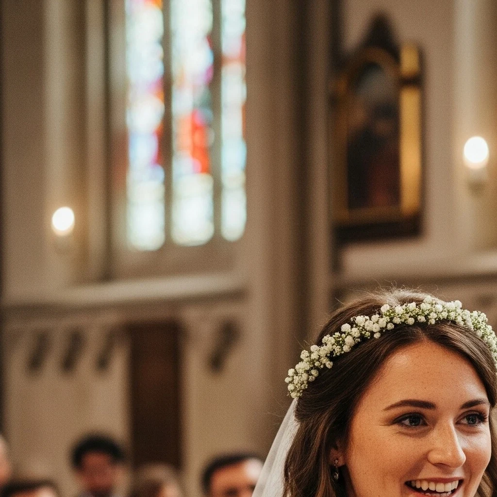 Lauren Boebert, 35 year old woman, Christian woman, glasses, brown eyes, beautiful hair, wrinkles under eyes, wedding dress, lace, off shoulder, cleavage, sitting in church pew, bokeh,f1.4,40mm,photorealistic,raw,8k,skin pores,dried-up,textured skin,intricate details,dramatic light,award winning,style by Dan Winters,RAW photography,film grain,(indistinguishable from reality:1.4),photo taken with a Bolex H16,captivating eyes,smiling,charming,striking features,character,thorough,