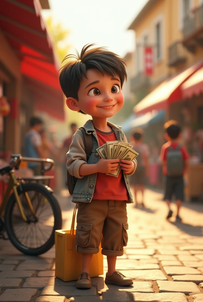 Draw me a picture , chubby boy holding dollars for the poor