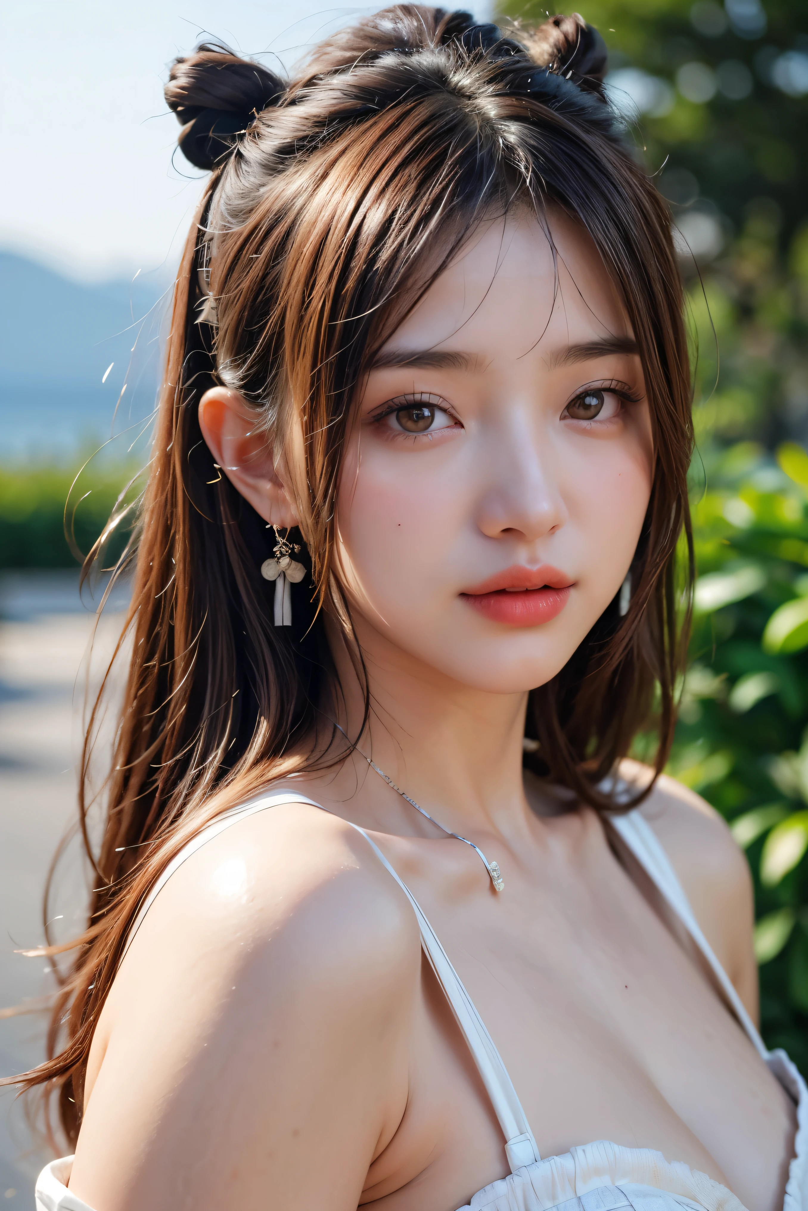 Rinoa, Blue Duster, Blue wristband, Holding a necklace, Portrait body, an unparalleled masterpiece, Ultra-realistic 8k CG, perfect artwork, clean, beautiful face, pure face, white skin, intricate details, Prestige, nice, luxury, Fancy Ballroom, hound