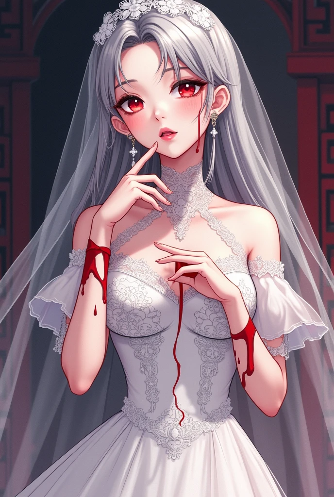 ((Chinese style))，Horror atmosphere，Bride in Red，net，wedding,Ghost Bride，Gloomy face