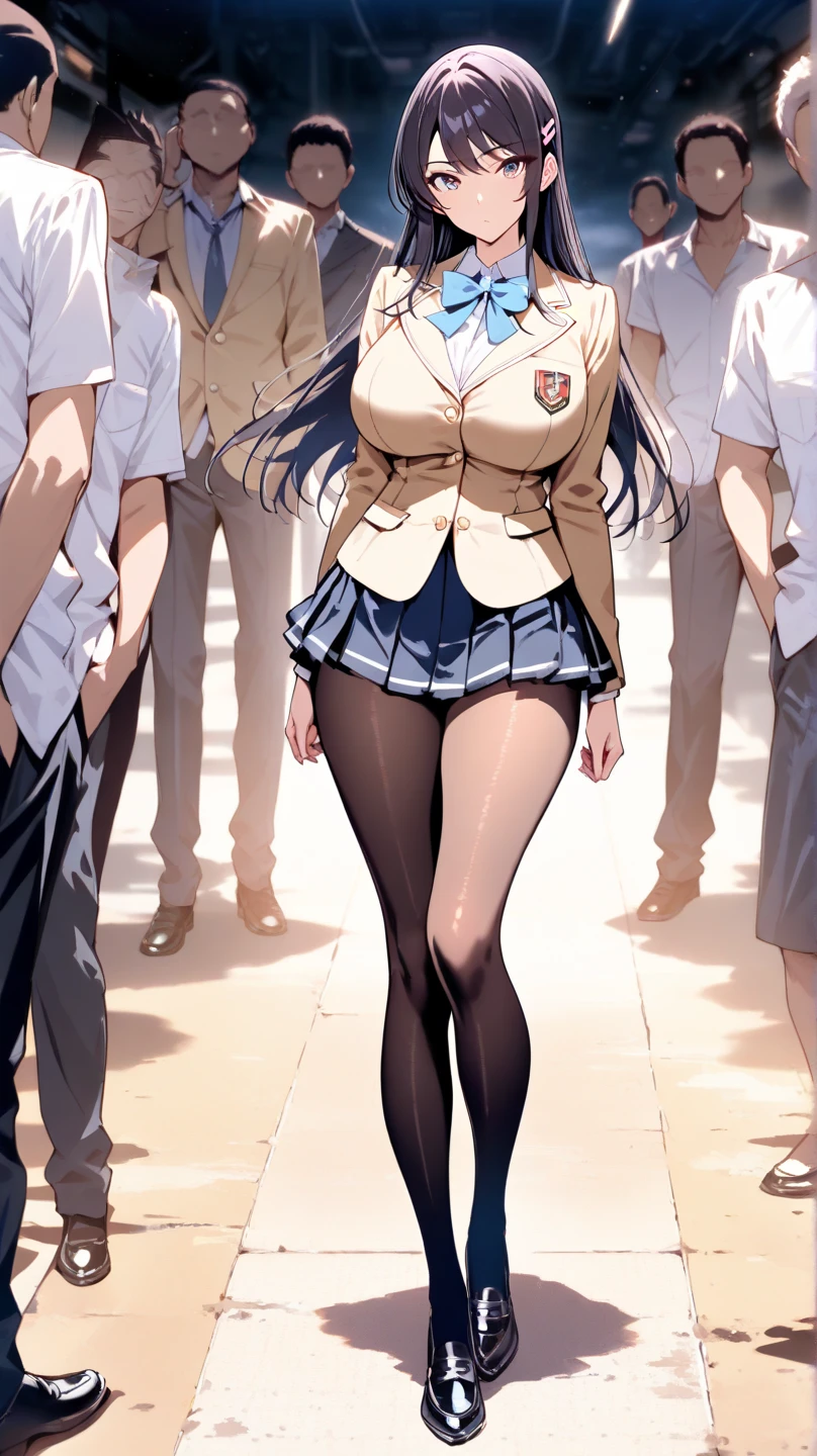 One Woman、One Man、beautiful girl、Brown-haired boy、Beautiful Youth、after school、evening、high school girl、School Nameplate、Blazer uniform、Pleated skirt、Black knee-high socks、Long Hair、In front of the school gate、Highest quality, Thick thighs、Big 、Big Ass、White panties、White bra、Black Hair、The girl has an excited face、A crowd going home from school、Squatting with legs apart、Take off your blazer and roll up your clothes