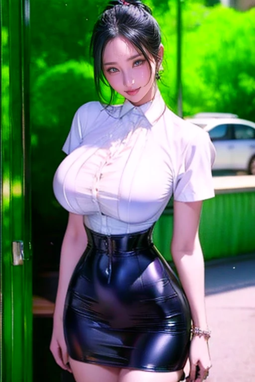 adult, nsfw, (Highly detailed RAW color photos),(Superior Quality, 8K, masterpiece: 1.3),(from front:1.5, full body:1.3,wide angle),(Emphasizing the blue high heels she is wearing),(Japanese girl),(29 yo), (Very toned physique), (Highly detailed perfect body), (Shapely D-cup breasts), (erect nipples of pink color), (Very clear curves),(Sweaty),(Embarrassed expression),(micro tight mini skirt:1.3), (The front of the crotch is visible:1.5),(sheer skirt:1.2), (The crotch is transparent:1.2), (V-neck shirt with open chest down to the crotch:1.2), (black high heel:1.2), (no sleeve transparent shirt),(walking the crowdy street),(collar)