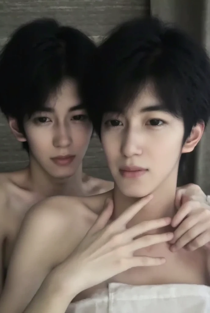 Two Boys、Beautiful boy、Handsome、18-year-old、Japan boys、Black Hair、night、Japanese-style room、Upper body naked、Groin bulge、Show bare skin、Spread your legs,White underwear、barefoot、Thin、Cute Boys、On all fours,slouch