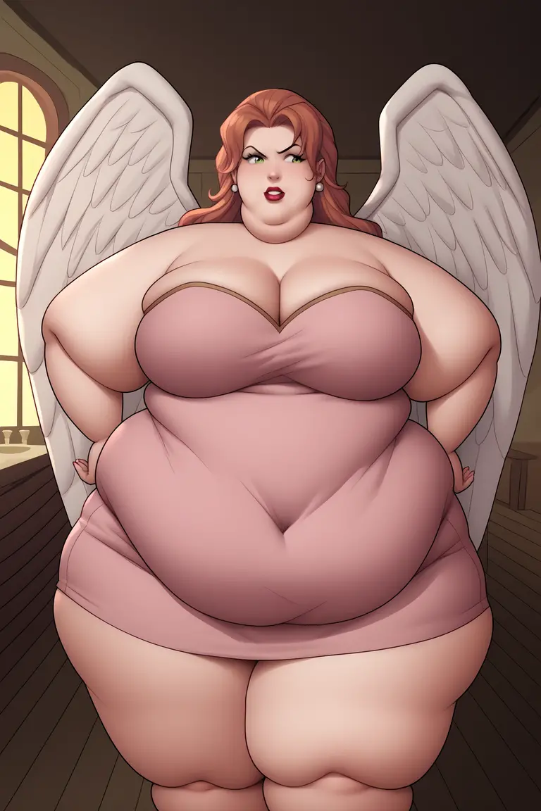 cheveux longs, cheveux roses, yeux bleus, Grande fille, enormous breast, long robe, ange, Angel wings, walking, , bimbo,, halo,, dress, victorian cloths, priestess ,red lips,, full body, flip flops ,skirt, long skirt, sex,vaginal penetration, cowgirl pov,