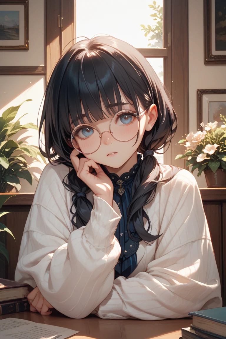 whole body, entire body, full body, total body, standing, upright stance, erect posture, head and toes, simple background, anime style 4k, 20-years-old beautiful female, black rim glasses, wearing white headphones, black hair, Easy-to-move costume, midsummer fashion, Midsummer loungewear, civilian clothes, intellectual atmosphere, knowledge, scholarship, enthusiasm, front of whole body, immersion, concentration, sense of accomplishment, cinematic lighting, masterpiece, top quality, 4K, academic atmosphere, (masterpiece), (best quality), ultra-high res, sharp focus
