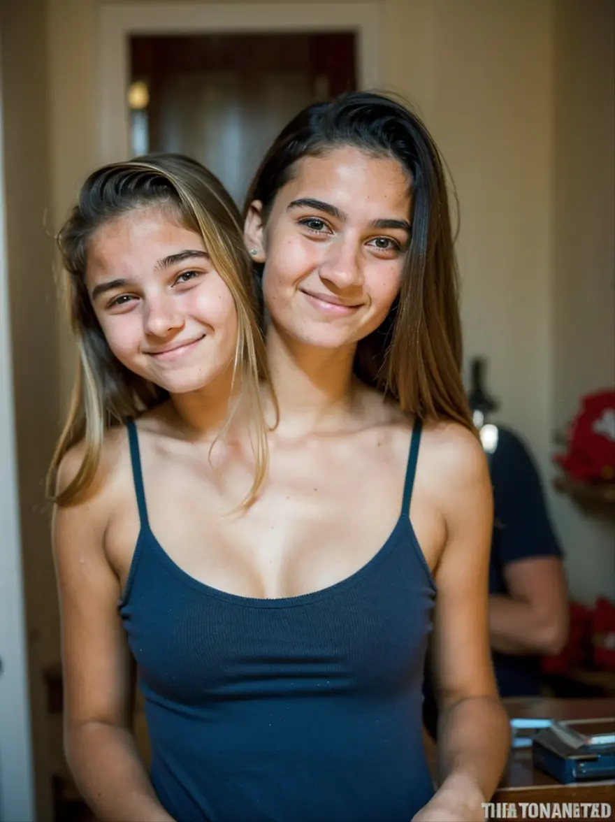 2heads, (two headed girl:1.5), (a 12 year old girl and a 17 year old girl:1.5), (blonde and brunette:1.3)