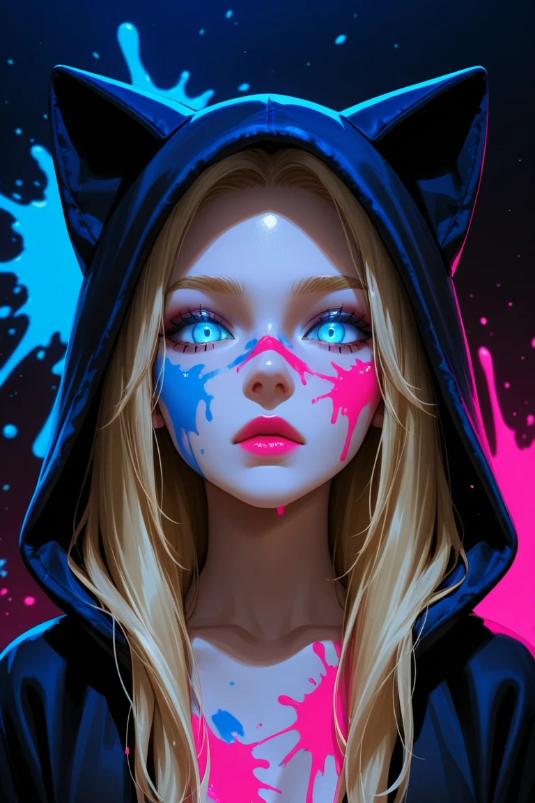 The girl wears a hood with big breasts, four hands blonde and blue eyes, compassion for all living beings, and an eye patch