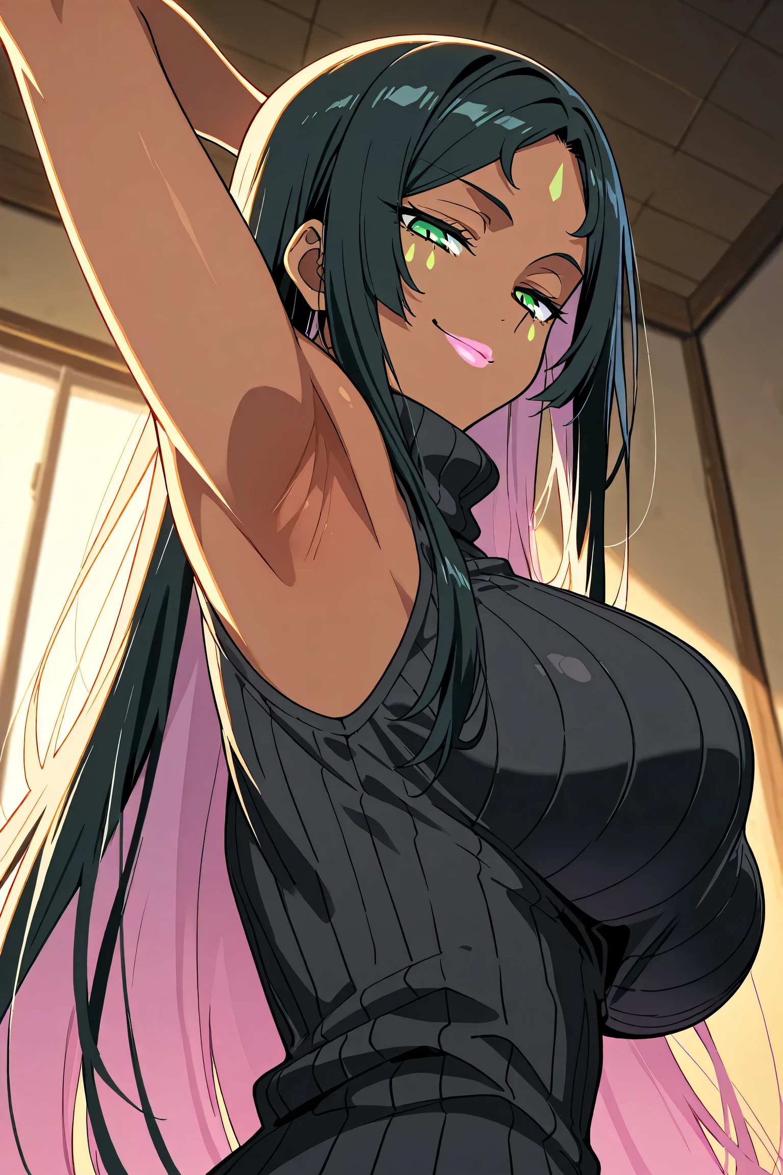 Mature content,masterpiece, best quality, 1girl, hairband, jewelry, bare shoulders, looking at viewer, blush, gloves, smile, collarbone, elbow gloves, necklace, long hair, earrings, solo focus, thighs, thighhighs ,sexy pose,brainwashed,sexual,sexy,crazy smile,corruption,hypnosis,Illustration,wet,liquid,(Satou Kuuki),huge clear eyes, clear and clean background,dusk (arknights),official alternate costume,