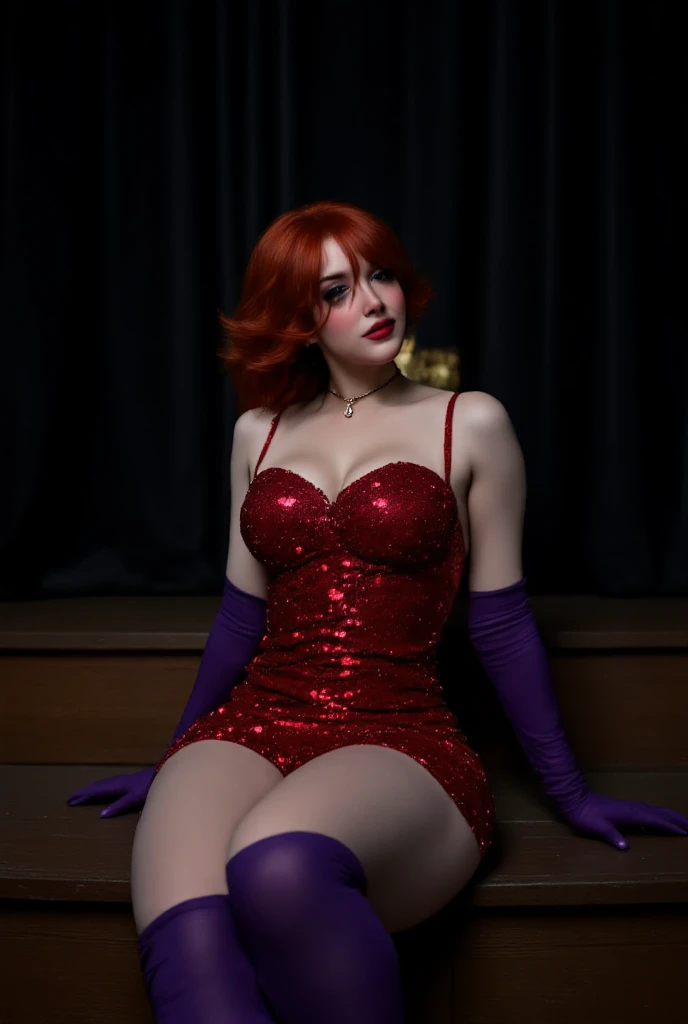 high angle photo of a gorgeous 40 year old woman, healthy skinny,short, small, realistic skin texture, looks up, big smile, big lips, little noose, sexy (red little bikini), (red hair with blue mops), blue hair mops, little boops, small boops,flexy boops, small tits,skinny, posing in the palace, smoky background, 1 / 2 body crop, 21 5 mm art lens, f 1. 1, sharp focus, 8 k high definition, insanely detailed, intricate, elegant, photorealistic, real life, big shoulder, little neck, long lash, full lips, big lower lip