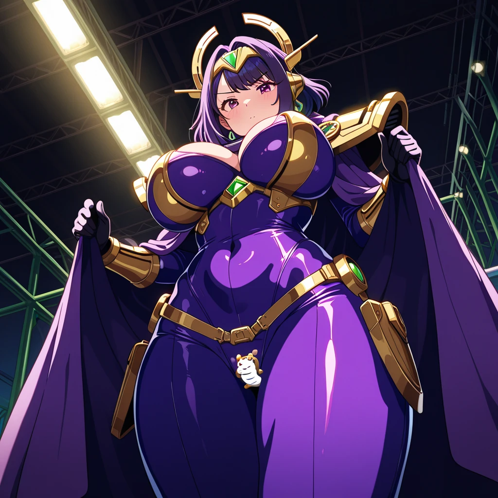 Kirito black egyptian clothing black skin, purple eyes, blushing smile, standing alone on the stage, Super huge big breasts breast enlargement breasts pumped up full-body shot looking at the audience illustration, ultra-detailed, HDR, vibrant colors, soft lighting