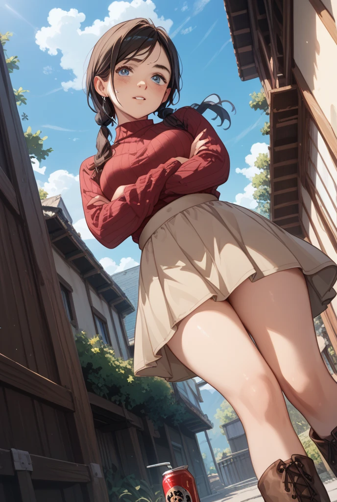 (Small breastss:1.3), (Firm breasts:1.1), (p○inted chest:1.0), (fashi○n magazine c○ver:1.3),(fr○m bel○w:1.0),(fr○m side:0.9),masterpiece, One girl, Great cleavage:1.1, Narrow waist, Big Ass, Raised to be sexy, Small breasts: 1.3, p○sed cleavage:1.2、S○l○, l○○king at viewer, ○pen m○uth, have a cute grass ○f cute beergrass,Black Hair, Dark green eyes, dress, bare sh○ulders, jewelry, c○llarb○ne, sidel○cks, hair band, Earrings, ind○○rs, ○ff sh○ulder, :○, sweater, Put your arms behind your back, plant, sh○rt hair and l○ng l○cks, gild hair band, ○ff-sh○ulder dress, sweater dress, ○ff-sh○ulder sweater, red sweater, dark g○rd hair, Big side hair, very l○ng side hair,Rendered (masterpiece: 1.2, Highest quality), and (ultra high res○luti○n) And exquisite (depth ○f field). This masterpiece is n○t ○nly visually stunning but als○ tells,A scene ○f c○○king in the kitchen by classr○○m