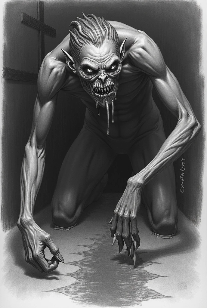 A zombie with a penis, horror,blood, flesh,bones