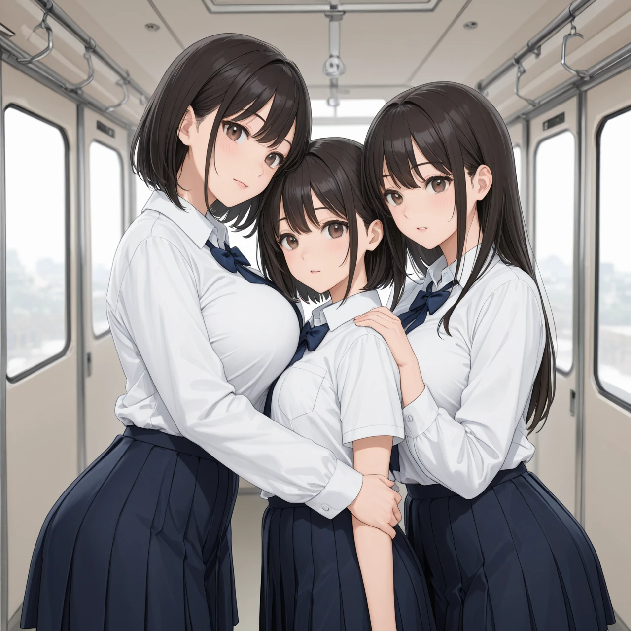 Several women、During commute、Women-only vehicle、Inside a Japanese train、(Huge breasts:1.2、sagging breast:1.2)、Brown Hair、Blonde、Black Hair、Silver Hair、Gal、high school student、OL、color々Clothes