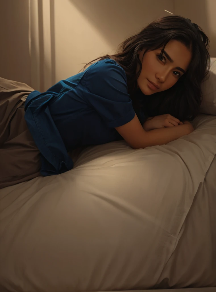 
1 girl, intricate details, masterpiece, best quality, extremely detailed,Cinematic lighting, Beautifully detailed lighting, The face and eyes are beautiful in every detail, 8k, deep darkness, Golden-eyed, medium hair, black hair, bangs, Flowing hair, black jacket, open jacket, White shirt, insensitivity, yellow tie, black dress, Limelight, Sunshine, dawn, The sky changes color, town, lens flare, Cowboy photo, [[cong]], [adult female lying in bed 