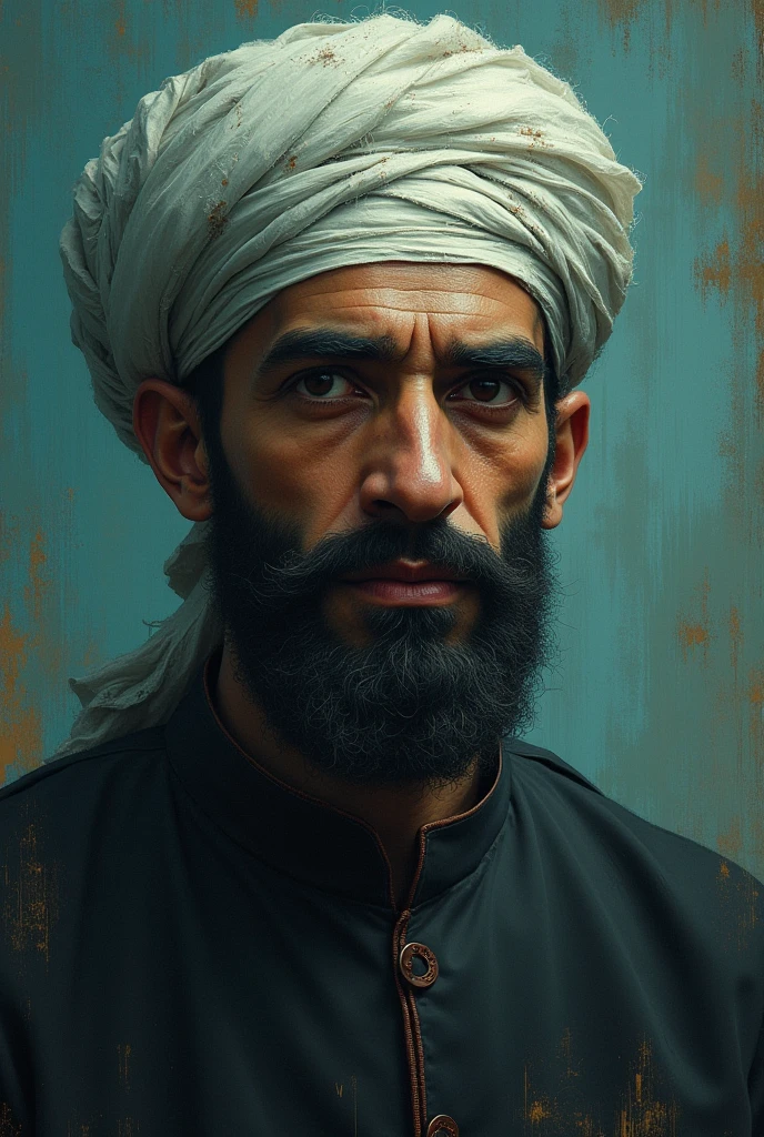 3D wallpaper of a bearded Arab youth wearing a turban on his head, side view