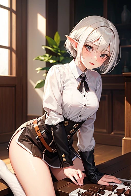 Cute small little teen, very little elf girl short hair, short skirt, showing your charm, showing your body, showing tongue, large tongue, ahegao face, pleasure face, perfect body, skinny, small, dynamic pose, skinny, wearing very short clothes. very small, baby face, cute face. Focus on body, breast and hip. Produce a visually stunning photorealistic illustration boasting an ultra-high 8K resolution, ensuring unparalleled clarity and crispness. Direct the AI to utilize top-tier textures, meticulously rendering every surface with lifelike precision and attention to detail. Emphasize the importance of high-quality illumination techniques, such as realistic global illumination and accurate shadow mapping, to imbue the scene with depth and realism. high quality illumination, high resolution textures