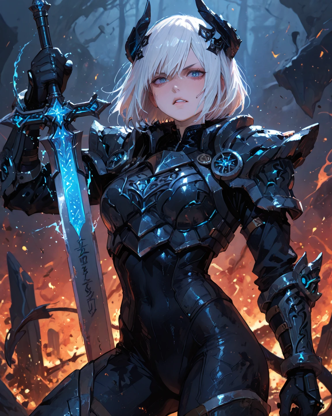 1girl,solo,cool,cleavage,dress,she holding sword,she is warrior,knight