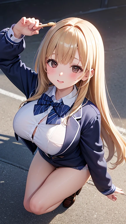 2D Anime Style、Blue eyes、Adults、breasts are slightly larger、Blonde Shorthair、Cool and beautiful woman、full body Esbian、urbane、Undressing、Thighs are visible