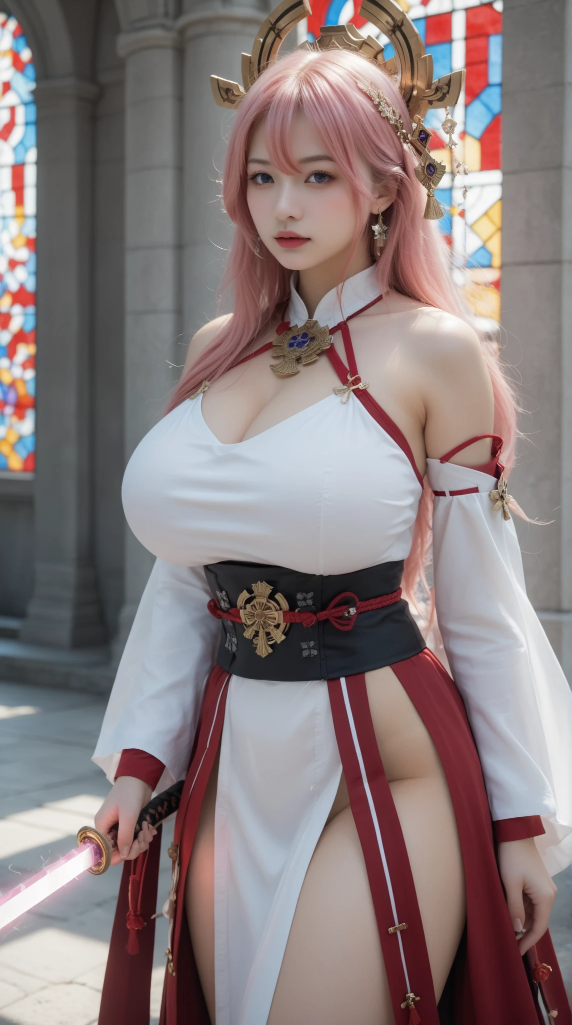 1girl,huge breast, blonde hair, high quality, ultra detailed, masterpiece, realistic