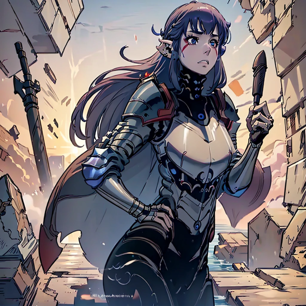 (( best quality )),( super high definition),( very detailed),( Detailed explanation ),(( best CG )),( Best Works of Art ), Ultra Precision Art, amazing painting art ,( Exact Detailed Art:1.5), Female Dark Elf, sleeveless leather armor, Calm, 