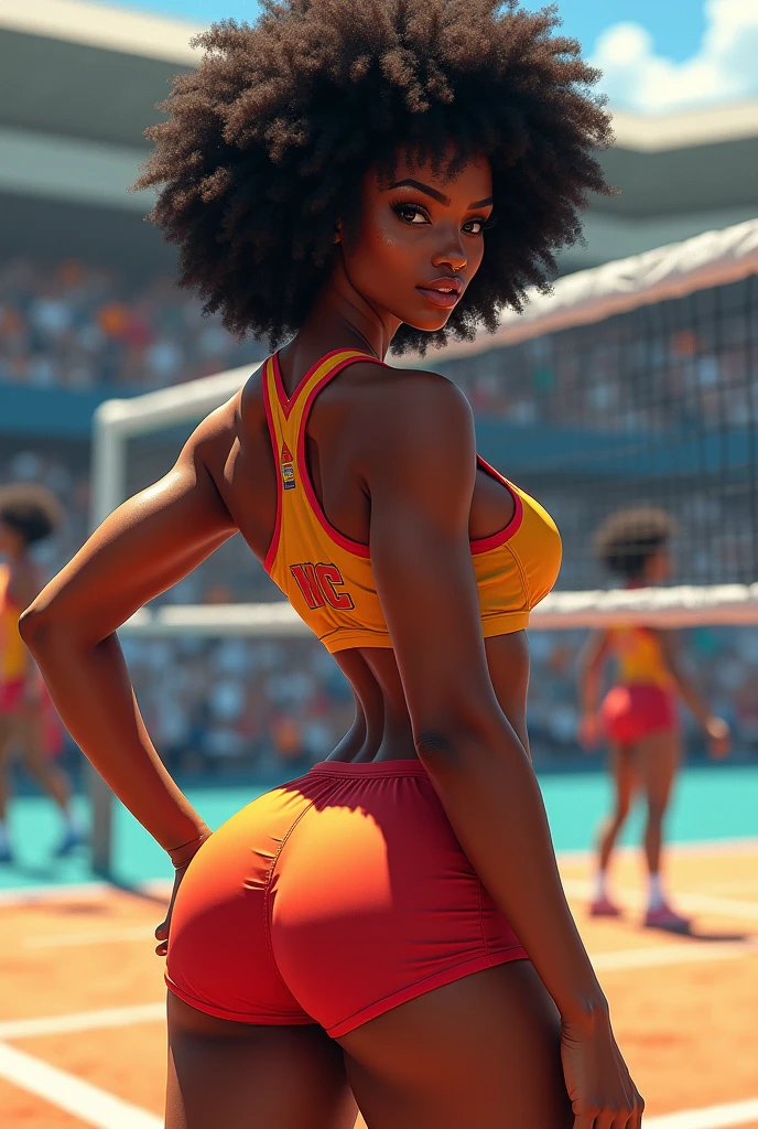 mulher araffe completely naked posando em uma quadra de basquete, beautiful city only black women, epic 3d oshun, jovem negra, afro, black girl, Filmed at golden hour, darkskin, red afro, Alexei Egorov, completely naked, curls and curves, with afro, dark-skinned, deviantart artstation cgscosiety