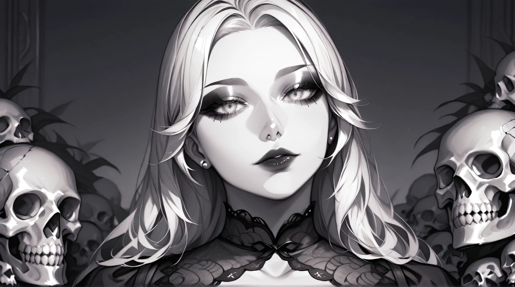 (Best Quality, 8k, Masterpiece, UHD), (Photo of Attractive Caucasian Gothic model Woman with tattoos), solo 1Girl as platinum blonde, heavy makeup ,  cape, choker,very pale skin,Ultra Detailed Face, Detailed Lips, Fine Eyes, black lipstick, Fine Eyes