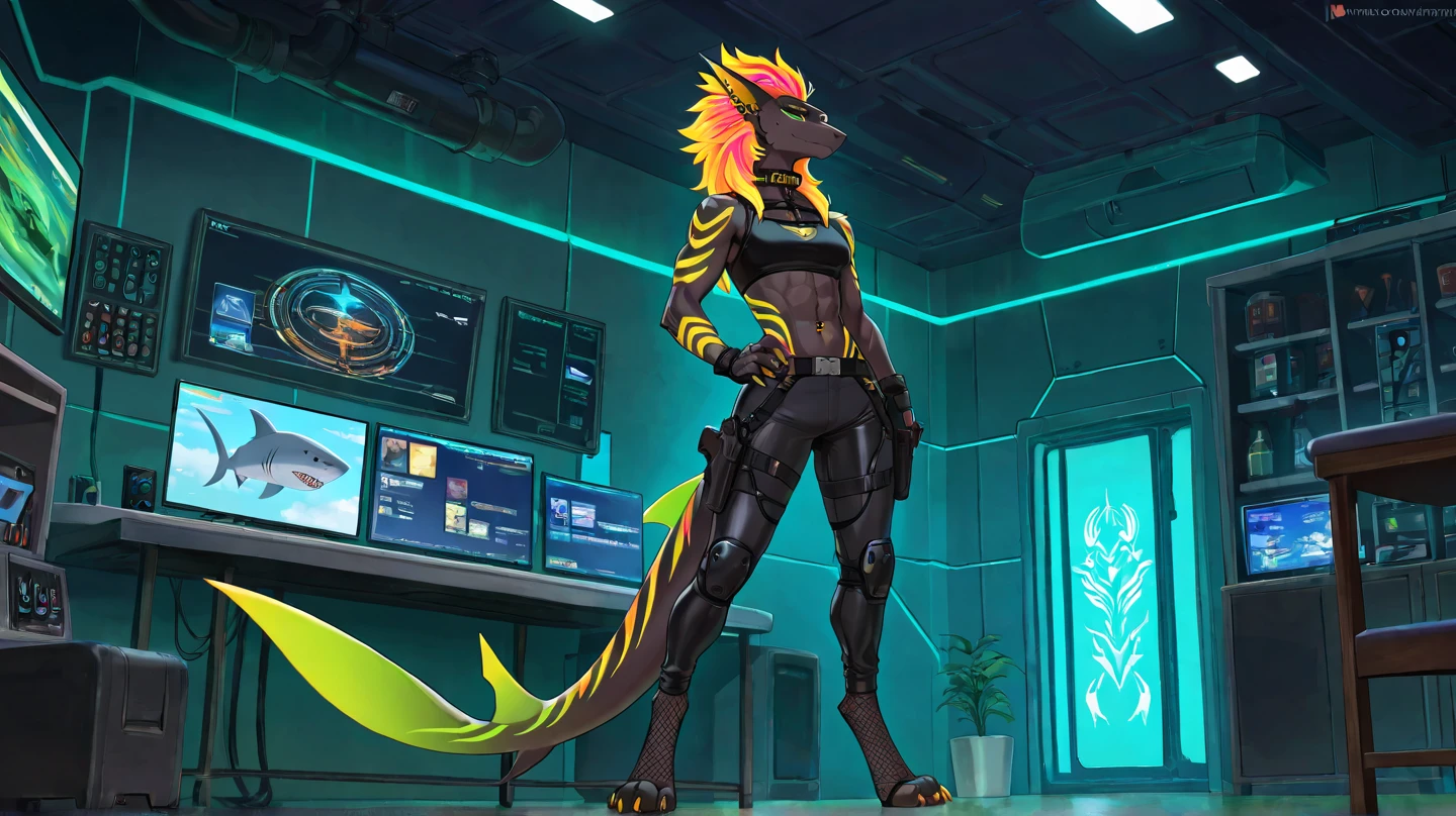 Highest quality, Highest quality, masterpiece, Ultra-high resolution, Detailed Background, Absurd, room, Perfect Anatomy, performance, Good lighting, Shadows in the movies(kemono, Furry Personifi猫ion), Lizardman, Rubber Suit, Rubber Body, Vibrant colors, Dynamic Lighting, Cyberpunk Eyes