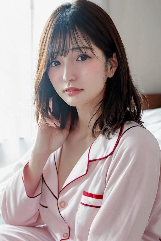 ((masterpiece,Highest quality;1.3,Best illustrations)), ((18-year-old girl, Medium milk, Very slim:1.2)), (Leaning forward, Down blouse:1.4), Black Hair, Bobcut, Open forehead, Genuine young gravure idol, Surreal,Provocative,((Beautiful Skin)),((Skin Texture)),((Real Touch)), healthy, unreddish skin