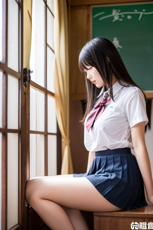 (masterpiece, Highest quality:1.2), 8k, young美しい女の子, 85mm,Official AR RAW Photos,clear,Junior high school freshman,very cute,Idol Style,student,Ten generationsの少女,Sit on the floor ,Hands behind the body,young, I can see your chest,Flat Chest,Erect nipples,No makeup, Film Grain, chromatic aberration, Sharp focus, Face Light, Clear lighting, Ten generations, Detailed face, ((((((14 year old high school girl))))))、Narrow waist,Delicate body,In the evening classroom,Delicate genitals,Genitals are clearly visible,Young genitals,Wide-open legs,Wide-open legs,Spread your legs as wide as you can,Look at my genitals,Showing off genitals,Feels good,From below,From the ground