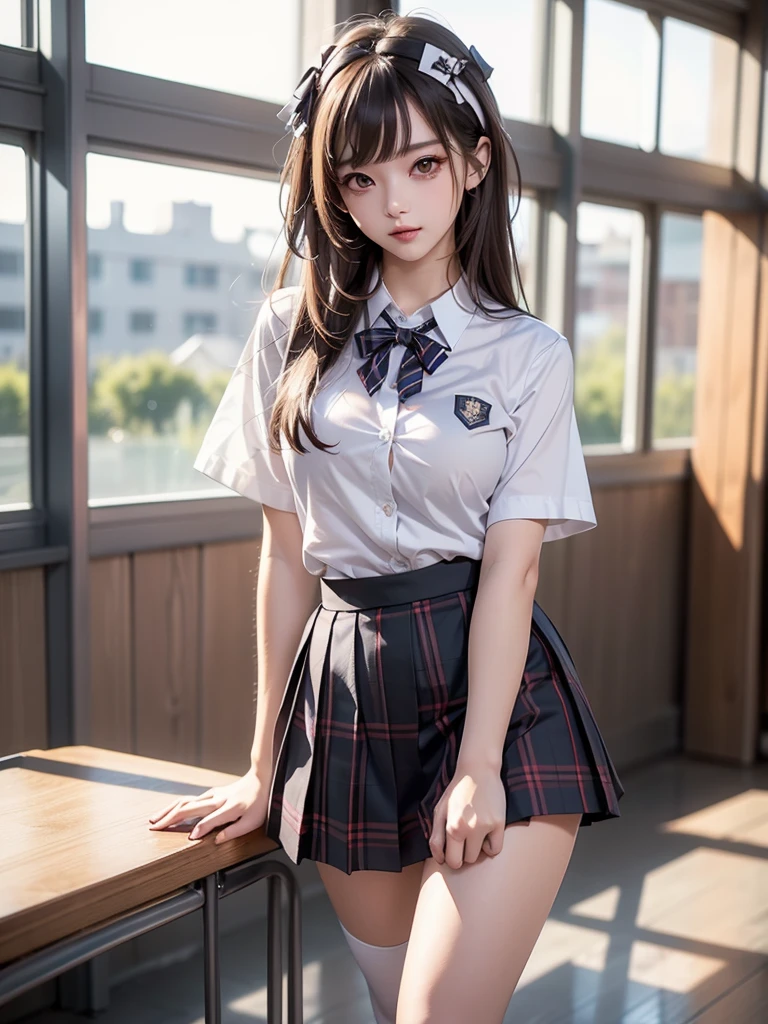 ((1young girl)), (highly detailed Beautiful face), Amazing face and eyes, (Best Quality:1.4), (Ultra-detailed), (extremely detailed CG unified 8k wallpaper), Highly detailed, High-definition raw color photos, Professional Photography, Realistic portrait, Amazing face and eyes, Pink eyes, twintails, (hi-school uniform, pleated mini skirt:1.3), (hi-school uniform with wide open breasts:1.2), (See-through sheer panties), ((Beautiful breasts)), (bare breasts:1.1), brown hair, model, (no bra, no panties:1.3), Sitting, ((open your legs)), cameltoe, (((Bokeh))), depth of fields, School, classroom,