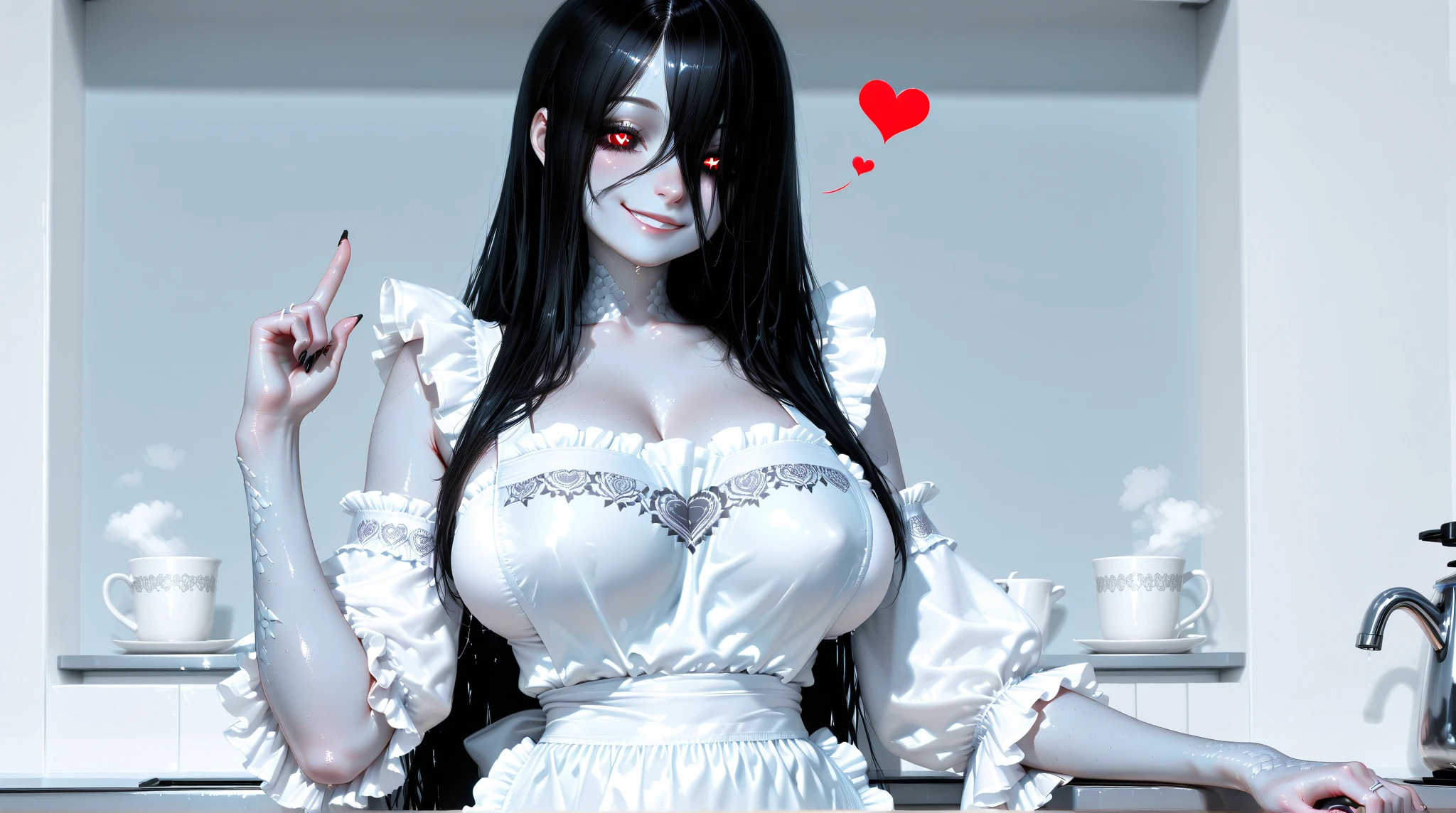 best quality, 8k, 1girl, looking at viewer, cowboy shot, smile, (wedding dress:1.1), large breasts, choker, elbow gloves, veil, <lora:LubellaMomodora-bsinky-v1:0.7> lubella, (colored skin, blue skin:1.2), long hair, antlers, church