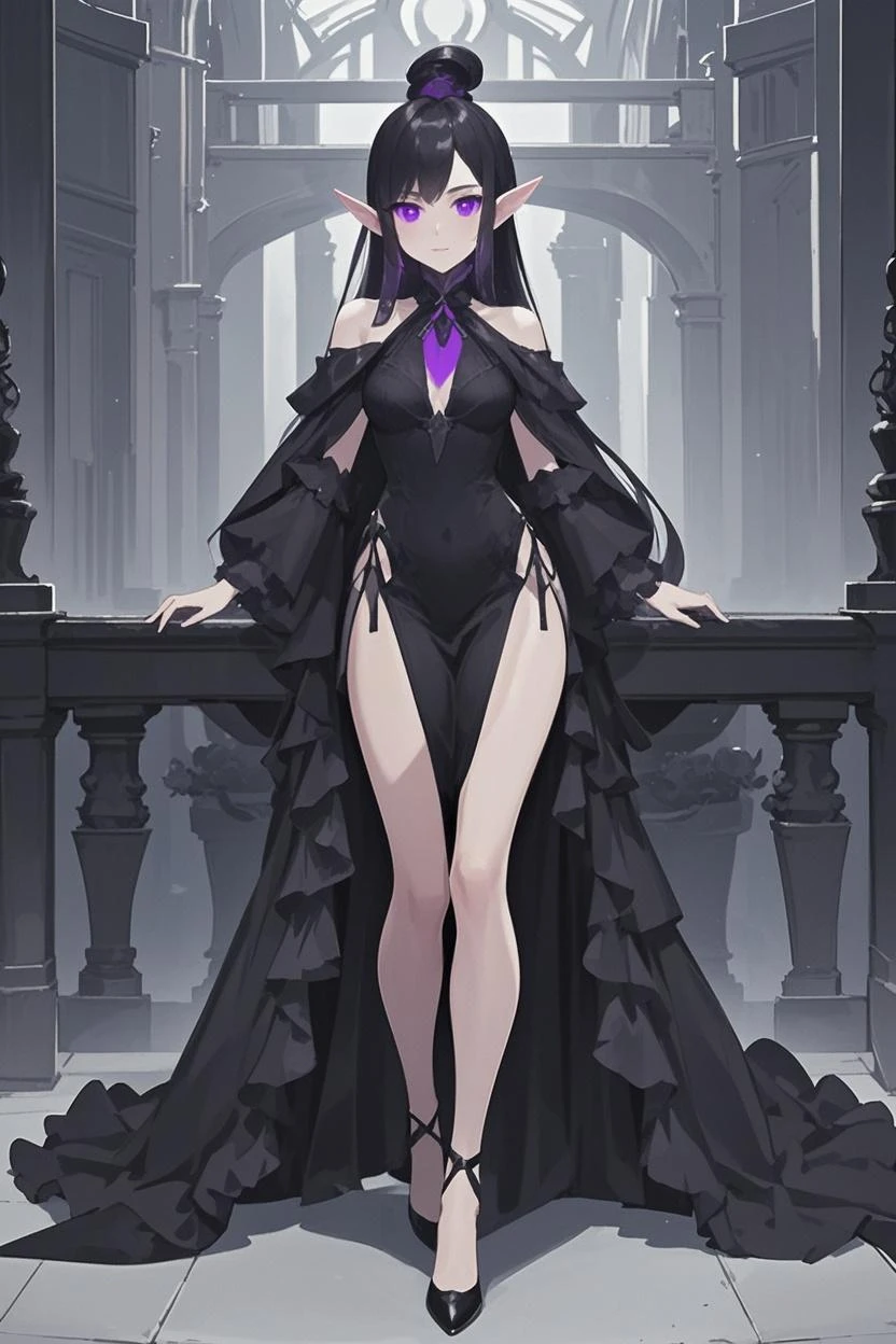 Alafi posing for photos in black dress and veil, anime girl in black dress and bikini, anime character art 8 K, dark dress, full body fairy, goddess, standing elegant pose, full body portrait, charming anime characters, smooth anime CG art, 8K high quality detail art