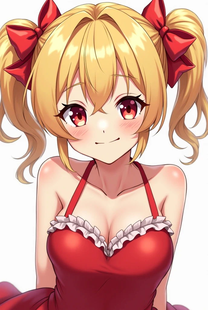(pastel color palette), detailed yellow eyes, blonde hair, hairbuns, Official art, Unity 8k Wallpaper, Ultra-detail, Beautiful and aesthetic, masterpiece, Best Quality, 1girl, ((big tits)), Extremely detailed, elegant, vivd color, romanticism, arms behind back, shiny skin, heavy blushing, upper body, straight on, (cleavage), ((((anime style)))), portrait, (((Himiko Toga))), (My Hero Academia)