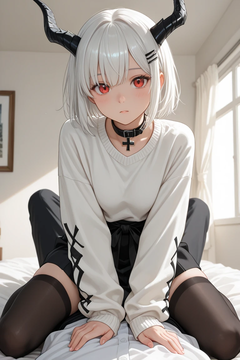 maho Nishizumi,Yorha 2B,
Age 35,Black jacket,Jeans pants,Revealing clothing,
Bobcut,symmetry,White Hair,White Eyes,
low length,Small breasts,Lower milk exposed,Confused expression,Broken posture,from the front,
At least 2 women,Indoors at home,bedroom,sit,
Beautiful image quality,Delicate shades,