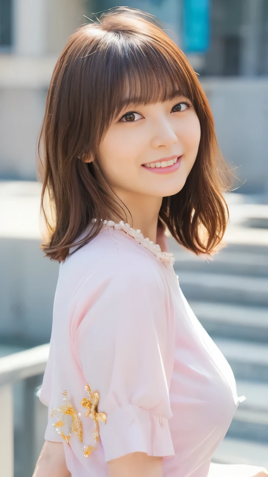 (highest quality、8k、32k、masterpiece)、(Realistic)、(Realistic:1.2)、(High resolution)、Very detailed、Very beautiful face and eyes、1 girl、Round and small face、Tight waist、Delicate body、(close、highest quality、Attention to detail、Rich skin detail)、(highest quality、8k、Oil paints:1.2)、(Realistic、Realistic:1.37)、Bright colors、(((Light Brown Hair)))、(((Upper Body Shot)))、(((Medium Hair)))seems to be happy、(((White wall background)))、(((Happy expression)))、smile、(((Brown Hair)))、(((Soccer uniforms)))、(((桃色のSoccer uniforms)))、(((smile)))、(((Pink uniform)))